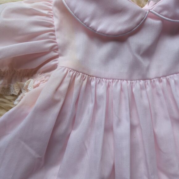 Vintage Bryan Pale Pink Lace 2T Pinafore Ruffle Short Sleeve Christening Dress - Picture 3 of 11